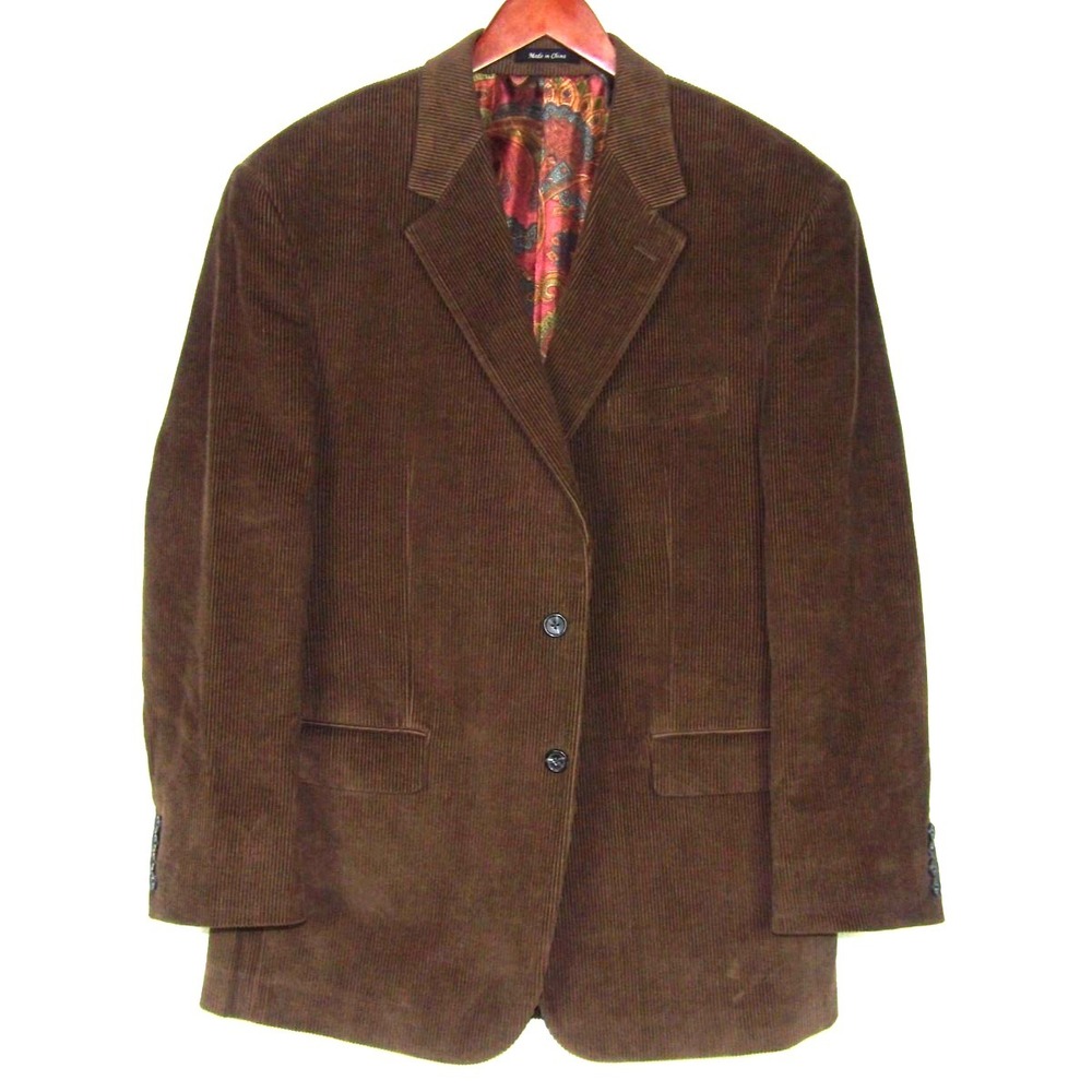 LAUREN‎ Ralph Lauren 2 Button Brown Corduroy Paisley Lining Blazer Men's 44R